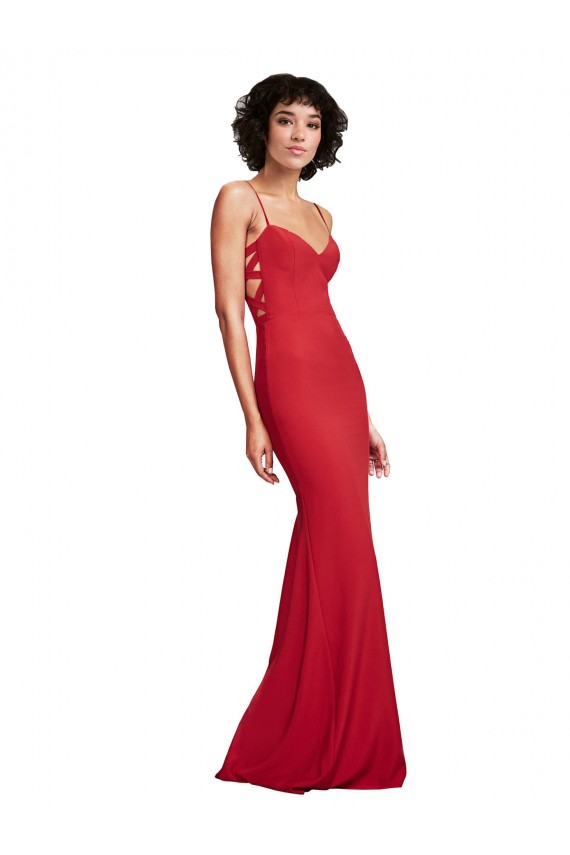 Long Sleeveless Stretch Crepe Red Spaghetti Straps Mermaid Bridesmaid Dress / Evening Dress Colchester