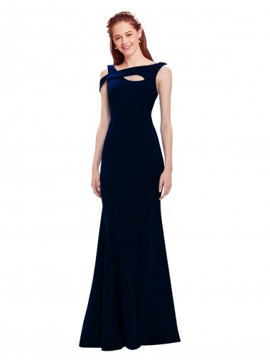 Long Sleeveless Stretch Crepe Dark Navy Off the Shoulder Mermaid Formal Evening Gown / Prom Dress / Bridesmaid Dress Colchester