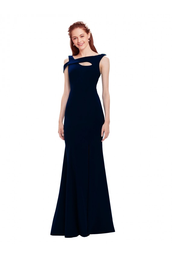 Long Sleeveless Stretch Crepe Dark Navy Off the Shoulder Mermaid Formal Evening Gown / Prom Dress / Bridesmaid Dress Colchester