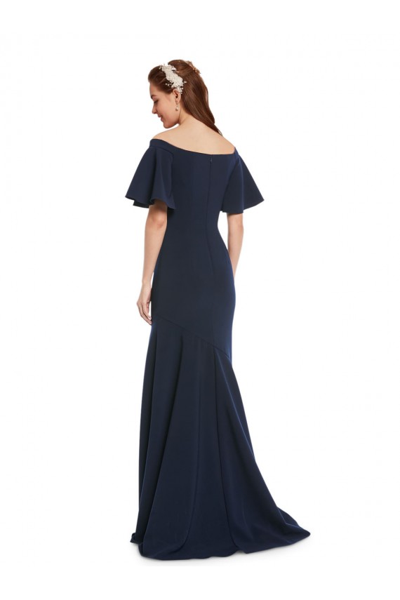 Short Sleeves Long Stretch Crepe Dark Navy Mermaid Bridesmaid Dress / Formal Dress Colchester