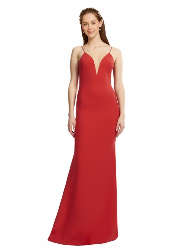 Long Sleeveless Stretch Crepe Red Spaghetti Straps Mermaid Formal Evening Gown / Prom Dress / Bridesmaid Dress Colchester