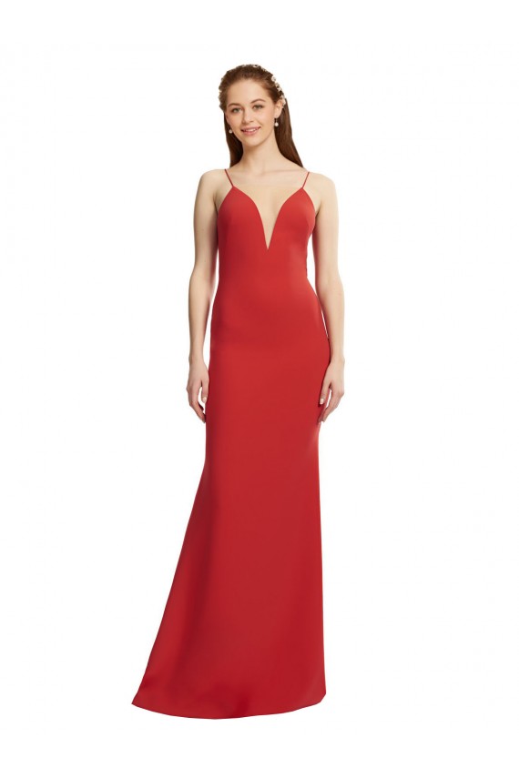 Long Sleeveless Stretch Crepe Red Spaghetti Straps Mermaid Formal Evening Gown / Prom Dress / Bridesmaid Dress Colchester