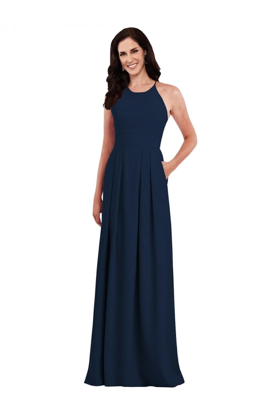 Long Sleeveless Stretch Crepe Dark Navy Trumpet Semi Formal Evening Dress / Bridesmaid Dress Colchester