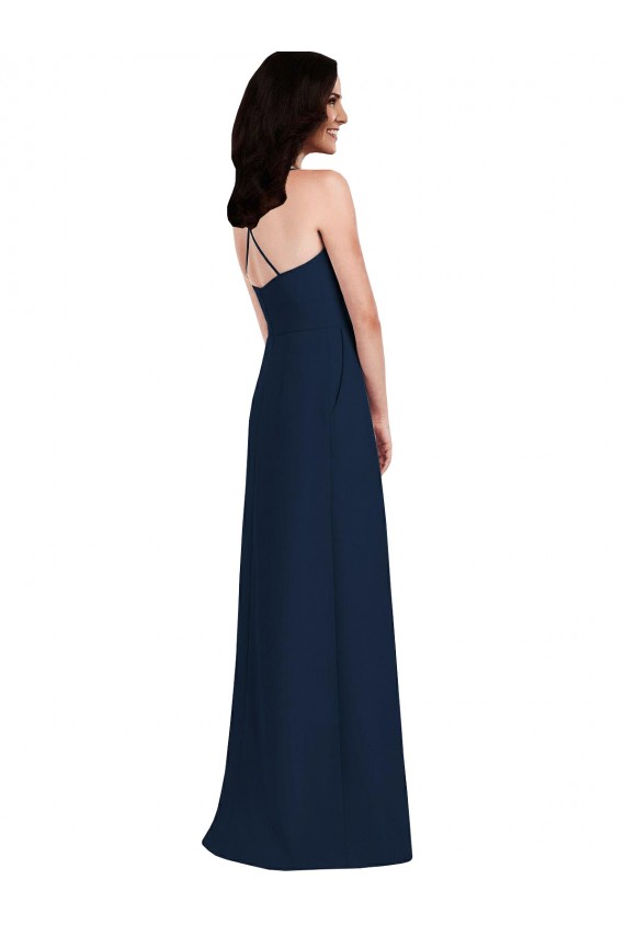 Long Sleeveless Stretch Crepe Dark Navy Trumpet Semi Formal Evening Dress / Bridesmaid Dress Colchester