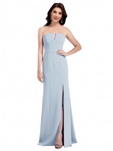 Long Sleeveless Stretch Crepe Light Sky Blue V-Neck Trumpet Bridesmaid Dress / Evening Dress Colchester