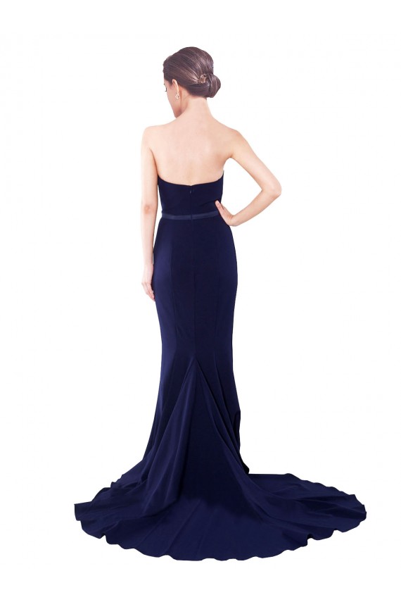 Sweep Train Sleeveless Stretch Crepe Dark Navy Mermaid Semi Formal Evening Dress / Prom Dress / Bridesmaid Dress Colchester