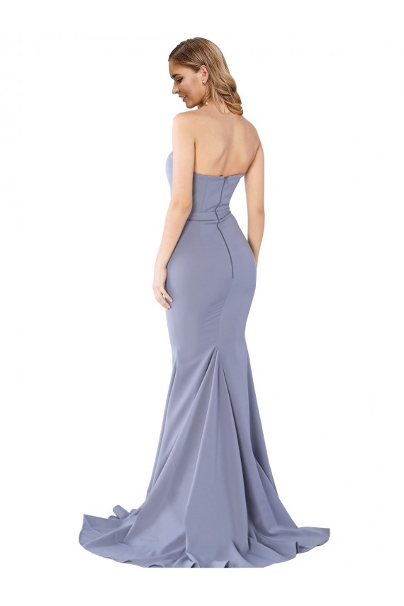 Long Sleeveless Stretch Crepe Smoke Blue Mermaid Formal Evening Gown / Prom Dress / Bridesmaid Dress Colchester