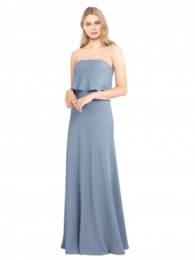 Long Sleeveless Stretch Crepe Smoke Blue Sheath Formal Dress / Bridesmaid Dress Colchester