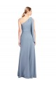 Long Flutter Sleeves Stretch Crepe Smoke Blue Sheath Formal Dress / Bridesmaid Dress Colchester