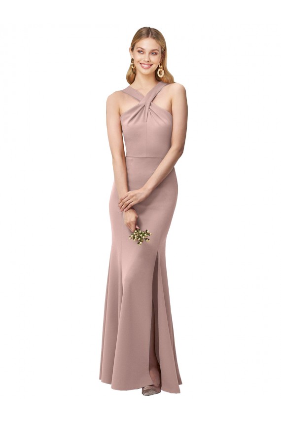 Long Sleeveless Stretch Crepe Dusty Pink Sheath Prom Dress / Bridesmaid Dress Colchester