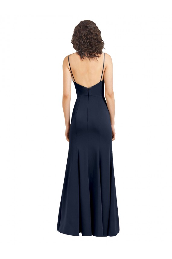 Long Sleeveless Stretch Crepe Dark Navy Sheath Formal Dress / Bridesmaid Dress Colchester