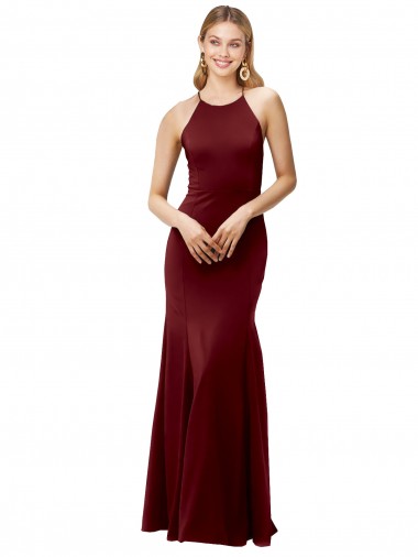 Long Sleeveless Stretch Crepe Burgundy Gold Mermaid Formal Evening Gown / Prom Dress / Bridesmaid Dress Colchester