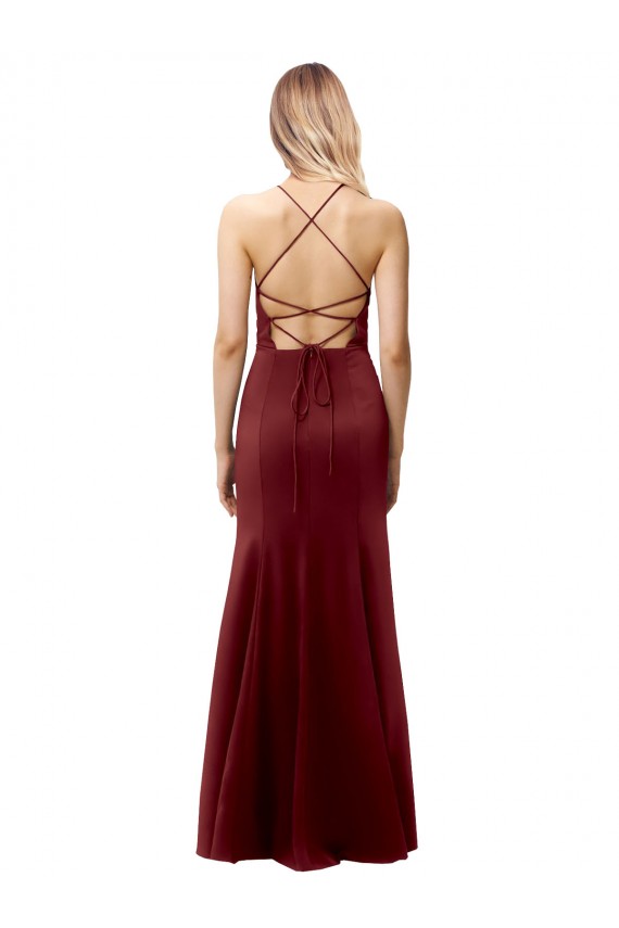 Long Sleeveless Stretch Crepe Burgundy Gold Mermaid Formal Evening Gown / Prom Dress / Bridesmaid Dress Colchester