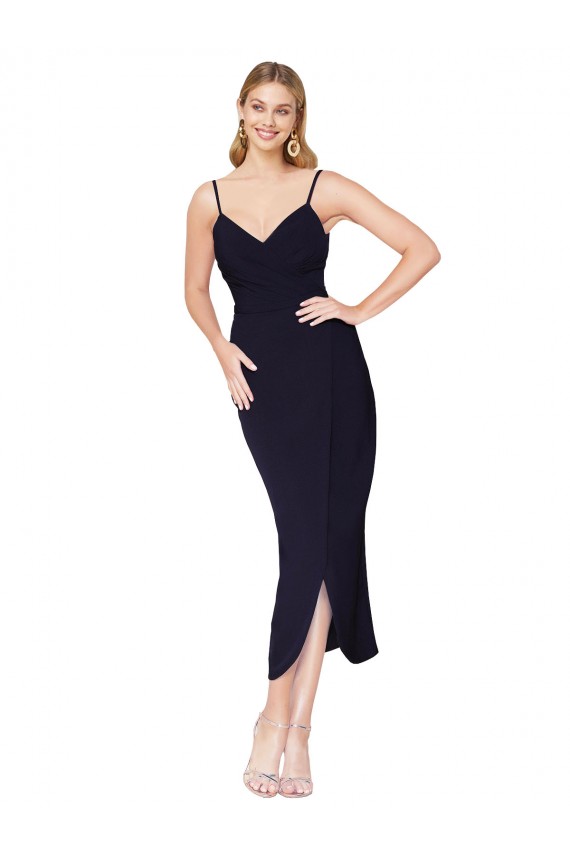 Knee Length Sleeveless Stretch Crepe Dark Navy Mermaid Formal Dress / Bridesmaid Dress Colchester