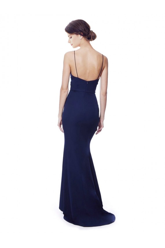 Long Sleeveless Stretch Crepe Navy Blue Mermaid Formal Dress / Bridesmaid Dress Colchester