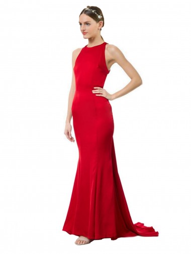 Long Sleeveless Stretch Crepe Red Mermaid Formal Evening Gown / Bridesmaid Dress Colchester