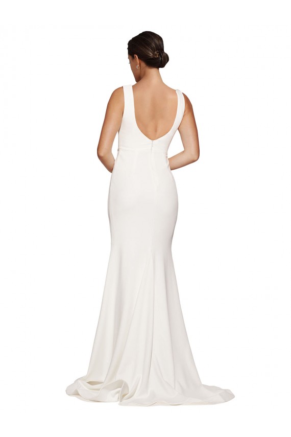 Sweep Train Sleeveless Stretch Crepe Ivory Square Neck Sheath Semi Formal Evening Dress / Prom Dress / Bridesmaid Dress Colchester