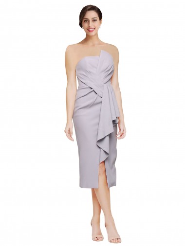 Cocktail Length Sleeveless Stretch Crepe Arctic Lilac Sheath High Low Evening Gown / Prom Dress / Bridesmaid Dress Colchester