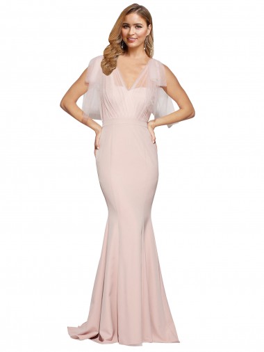 Long Sleeveless Stretch Crepe & Tulle Mauve Sheath Formal Dress / Bridesmaid Dress Colchester