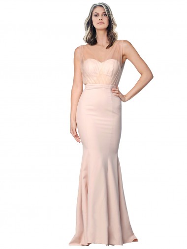 Long Sleeveless Stretch Crepe & Tulle Nude Sheath Formal Evening Gown / Prom Dress / Bridesmaid Dress Colchester