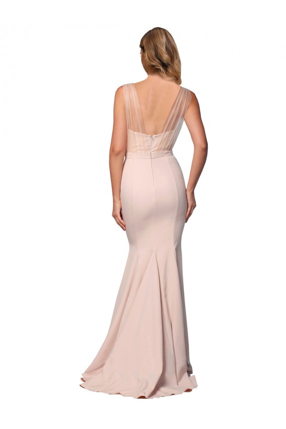 Long Sleeveless Stretch Crepe & Tulle Nude Sheath Formal Evening Gown / Prom Dress / Bridesmaid Dress Colchester