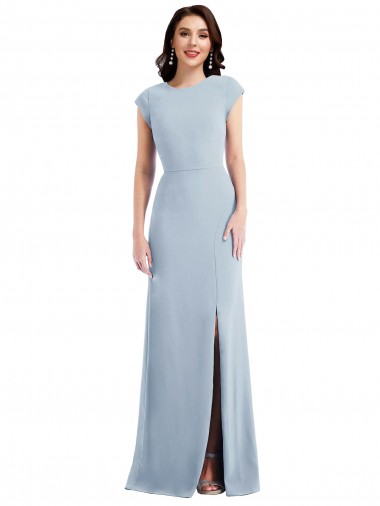 Long Cap Sleeves Stretch Crepe Light Sky Blue Trumpet Formal Evening Gown / Prom Dress / Bridesmaid Dress Colchester