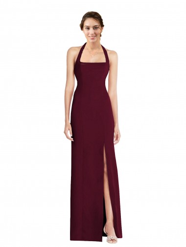 Long Sleeveless Stretch Crepe Burgundy Gold Halter Neck Trumpet Semi Formal Evening Dress / Prom Dress / Bridesmaid Dress Colchester