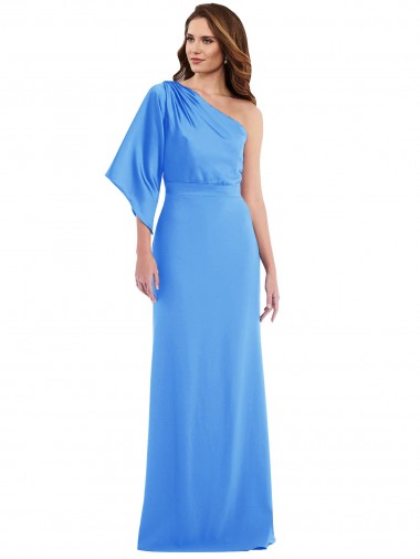 Long Bell Sleeves Stretch Crepe Peacock Blue Trumpet Semi Formal Evening Dress / Prom Dress / Bridesmaid Dress Colchester