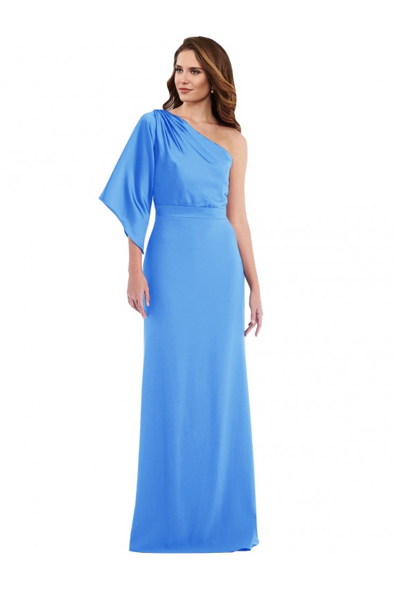 Long Bell Sleeves Stretch Crepe Peacock Blue Trumpet Semi Formal Evening Dress / Prom Dress / Bridesmaid Dress Colchester