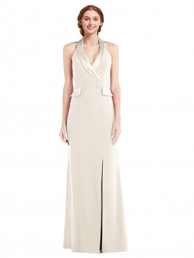 Long Sleeveless Stretch Crepe Ivory Trumpet Semi Formal Evening Dress / Prom Dress / Bridesmaid Dress Colchester