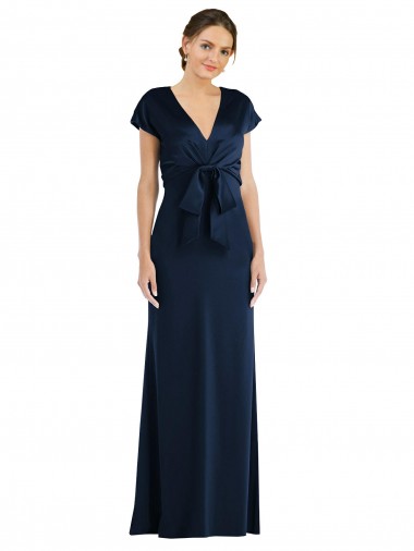 Long Cap Sleeves Stretch Crepe Dark Navy Trumpet Formal Evening Gown / Prom Dress / Bridesmaid Dress Colchester