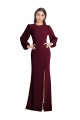 Long Puff Sleeves Stretch Crepe Burgundy Gold Trumpet Formal Dress / Bridesmaid Dress Colchester