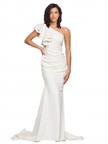 Sweep Train Sleeveless Stretch Crepe Ivory One Shoulder Sheath Semi Formal Evening Dress / Prom Dress / Bridesmaid Dress Colchester