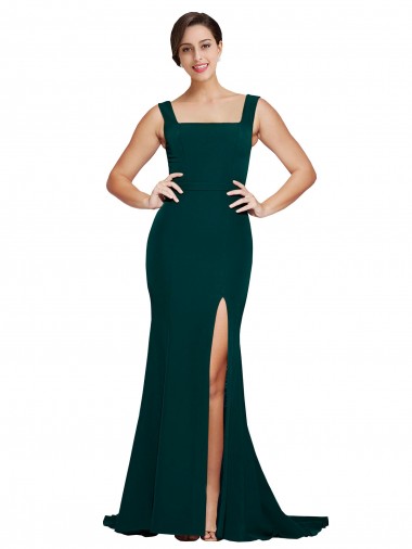 Sweep Train Sleeveless Stretch Crepe Midnight Green Sheath Semi Formal Evening Dress / Prom Dress / Bridesmaid Dress Colchester