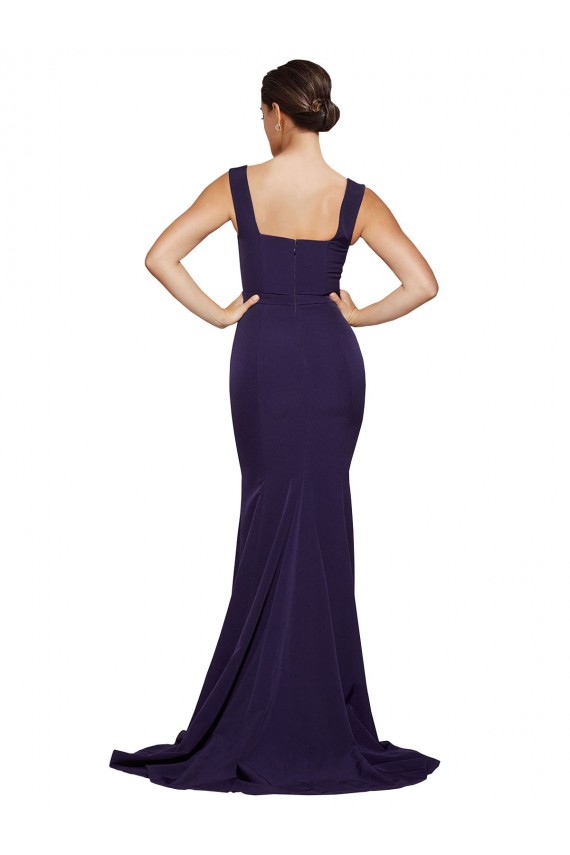 Sweep Train Sleeveless Stretch Crepe Dark Navy Square Neck Sheath Semi Formal Evening Dress / Prom Dress / Bridesmaid Dress Colchester