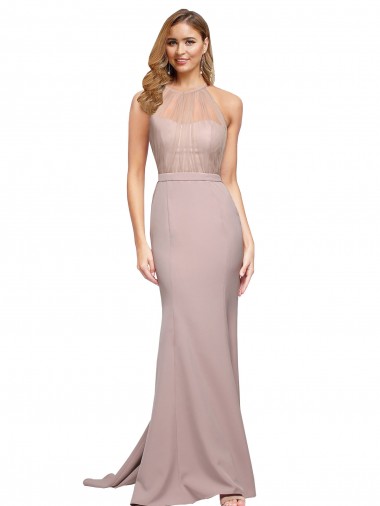 Sweep Train Sleeveless Stretch Crepe Dusty Pink Sheath Formal Evening Gown / Prom Dress / Bridesmaid Dress Colchester