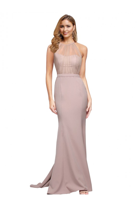 Sweep Train Sleeveless Stretch Crepe Dusty Pink Sheath Formal Evening Gown / Prom Dress / Bridesmaid Dress Colchester