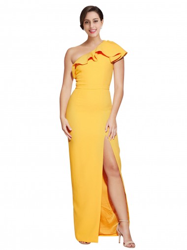 Long Sleeveless Stretch Crepe Saffron Sheath Formal Evening Gown / Prom Dress / Bridesmaid Dress Colchester