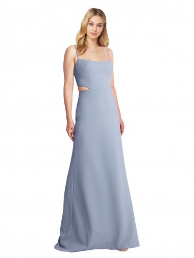 Long Sleeveless Stretch Crepe Smoke Blue A-Line Prom Dress / Bridesmaid Dress Colchester