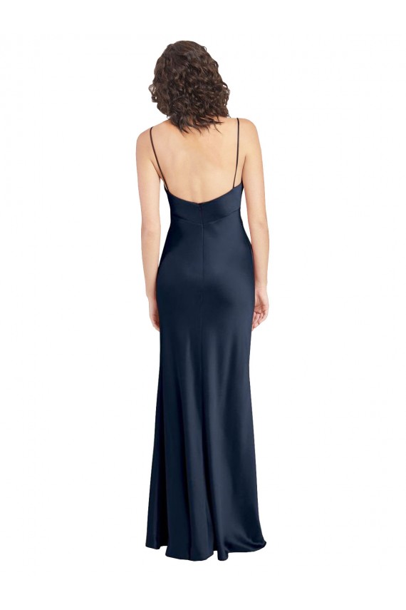 Long Sleeveless Stretch Satin Dark Navy A-Line Black Tie Evening Gown / Prom Dress / Bridesmaid Dress Colchester