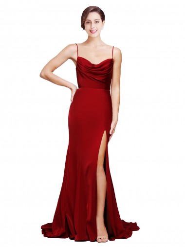 Sweep Train Sleeveless Stretch Satin Burgundy Sheath Black Tie Evening Gown / Prom Dress / Bridesmaid Dress Colchester