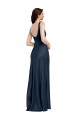 Long Sleeveless Stretch Satin Dark Navy Square Neck A-Line Formal Evening Gown / Prom Dress / Bridesmaid Dress Colchester