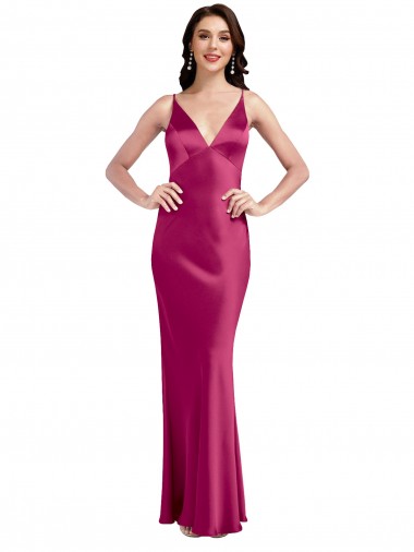 Long Sleeveless Stretch Satin Fuchsia A-Line Formal Evening Dress / Bridesmaid Dress Colchester