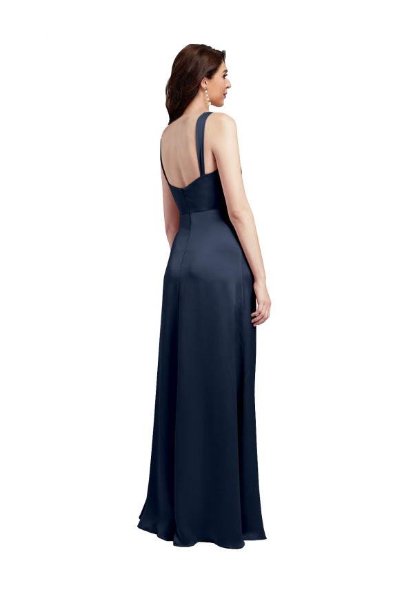 Long Sleeveless Stretch Satin Dark Navy A-Line Formal Evening Gown / Prom Dress / Bridesmaid Dress Colchester