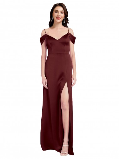 Long Sleeveless Stretch Satin Burgundy Gold A-Line Formal Dress / Bridesmaid Dress Colchester