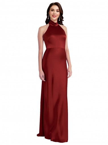 Long Sleeveless Stretch Satin Burgundy A-Line Black Tie Evening Gown / Prom Dress / Bridesmaid Dress Colchester