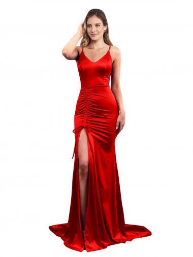 Long Sleeveless Stretch Satin Red Mermaid Evening Dress / Bridesmaid Dress Colchester