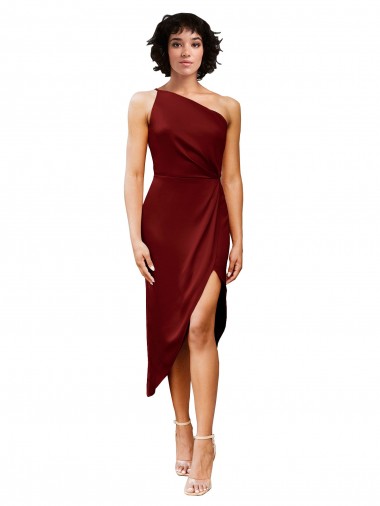 Midi Length Sleeveless Stretch Satin Burgundy Sheath Black Tie Evening Gown / Prom Dress / Bridesmaid Dress Colchester