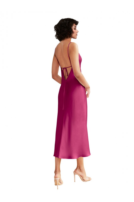 Midi Length Sleeveless Stretch Satin Fuchsia A-Line Formal Evening Gown / Prom Dress / Bridesmaid Dress Colchester