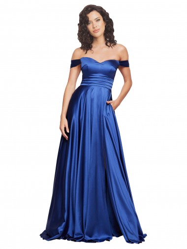 Sweep Train Sleeveless Stretch Satin Royal Blue A-Line Formal Evening Gown / Prom Dress / Bridesmaid Dress Colchester